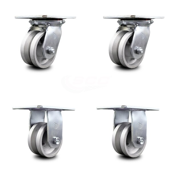 4 Inch V Groove Semi Steel Caster Set with Ball Bearings 2 Swivel 2 Rigid SCC
